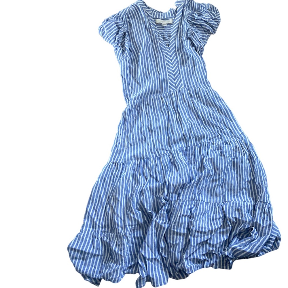 Blue and white striped low cut dress M